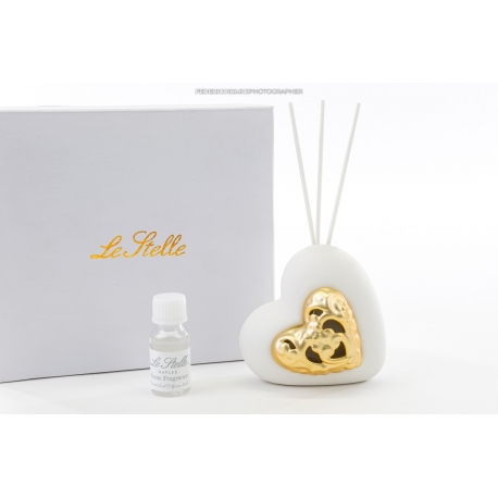 Profumatore cuore pocellana bianco ed oro : linea Golden love